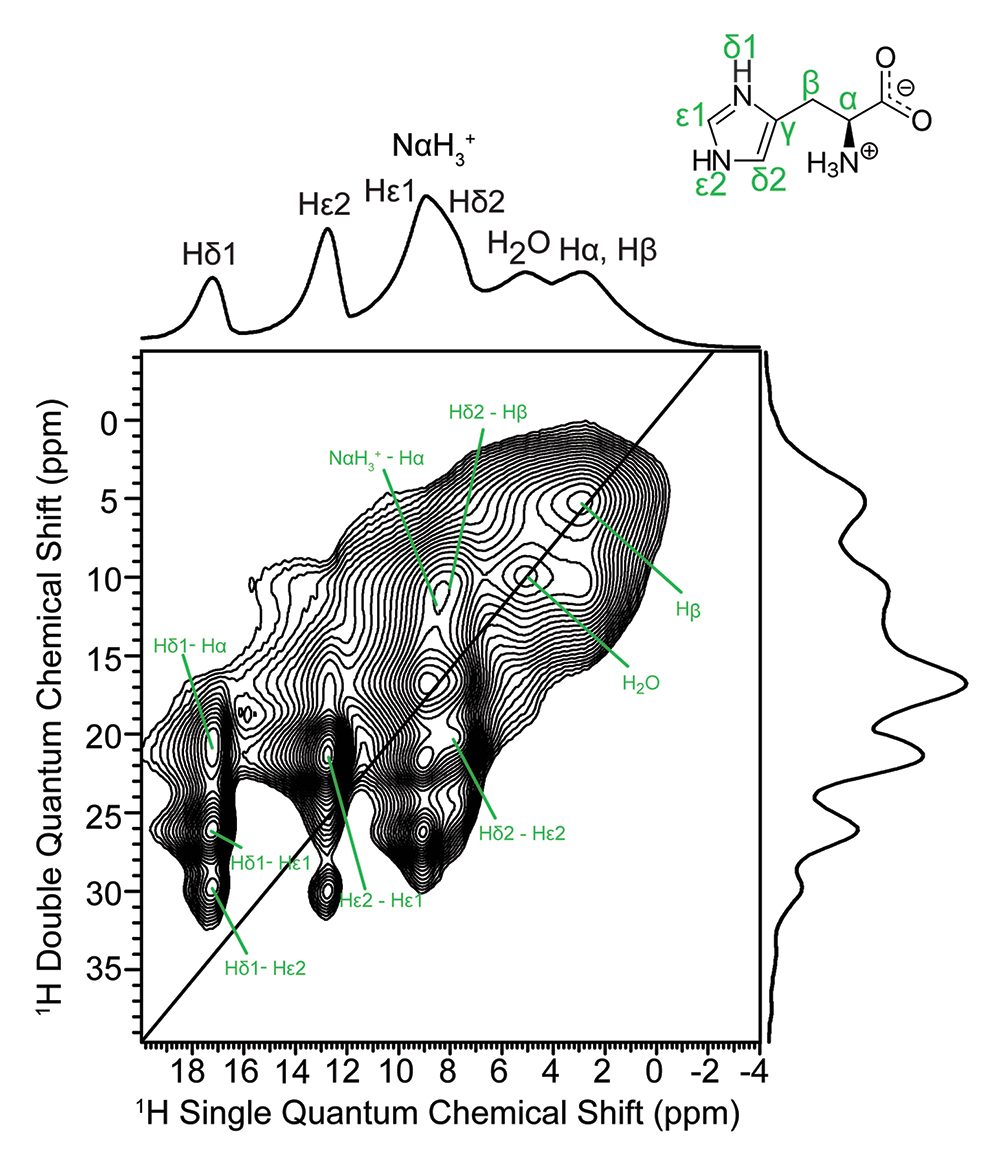 2D NMR spectrum showing crosspeaks of the carbons of histadine